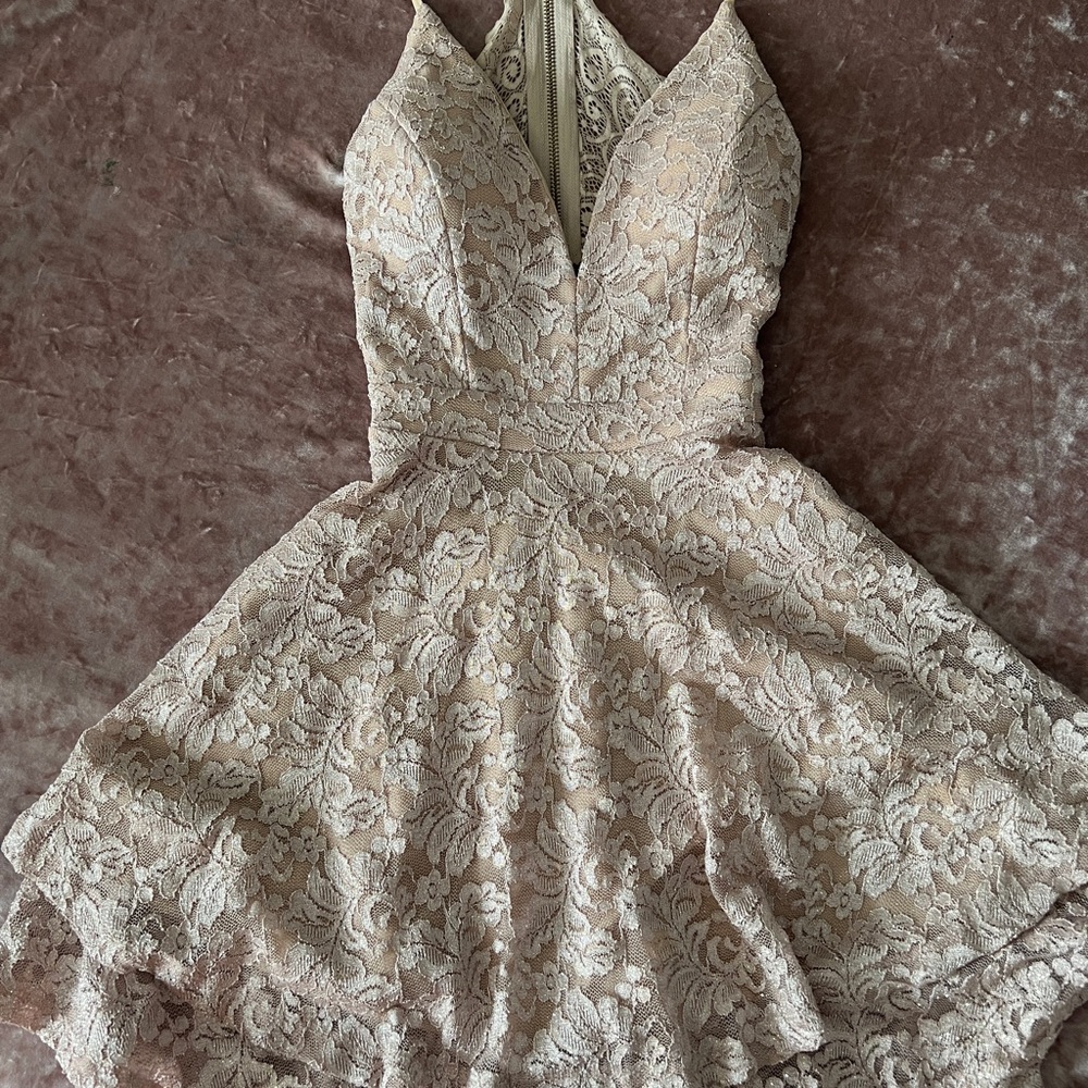 Elegant Lace Halter Dress in Beige